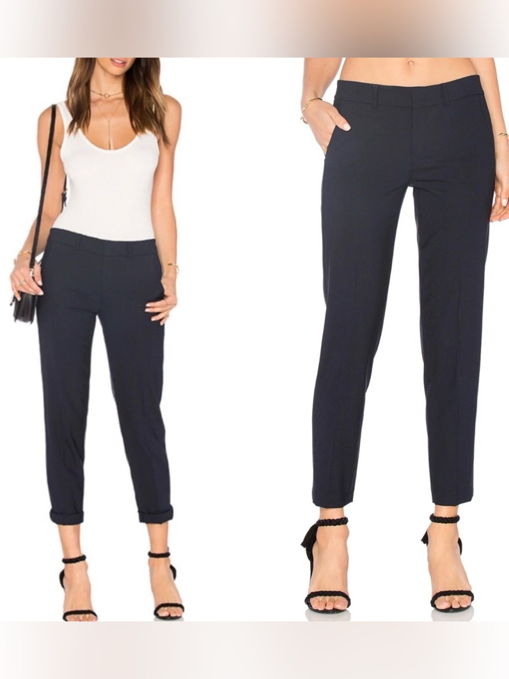 Vince Wool Pants Blue Creased Ankle Cropped Strapping Aide Coastal Trousers Sz 6